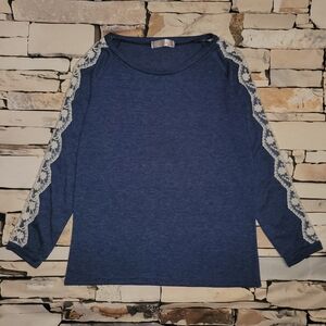 OuGe Mei | Lace Embellished Long Sleeve Top